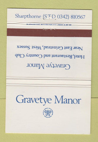 Matchbook Cover - Gravetye Manor Hotel East Grinstead West Sussex 40 Strike