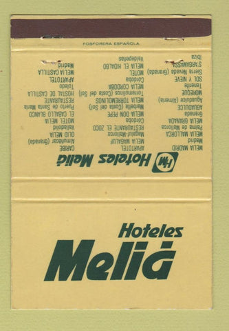 Matchbook Cover - Hoteles Melia Madrid Spain 40 Strike
