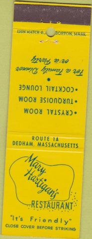 Matchbook Cover - Mary Hartigan's Restaurant Dedham MA