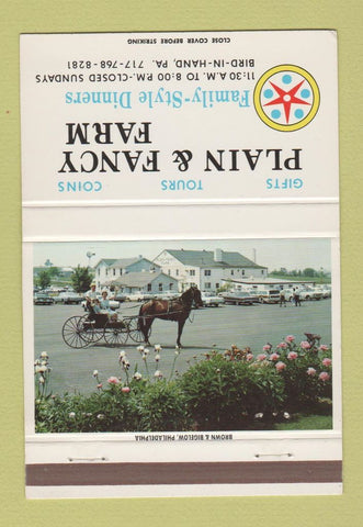Matchbook Cover - Plain & Fancy Farm Bird in Hand PA 40 Strike