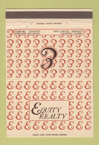 Matchbook Cover - Equity Realty Conroe TX 40 Strike