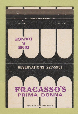 Matchbook Cover Fracasso's Prima Donna Italian Restaurant Portland OR 40 Strike