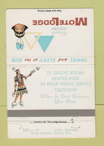 Matchbook Cover - Oxnard Western Motel Lodge CA girlie Indian  40 Strike