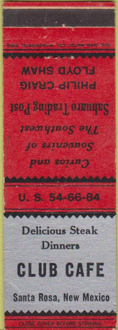 Matchbook Cover - Club Cafe Santa Rosa NM trading post