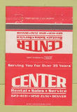 Matchbook Cover - Center Rentals Sales Service Denver Colorado 40 Strike