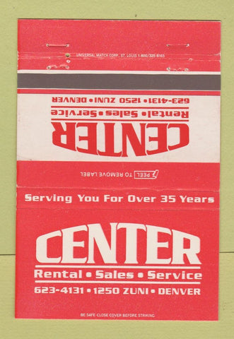 Matchbook Cover - Center Rentals Sales Service Denver Colorado 40 Strike
