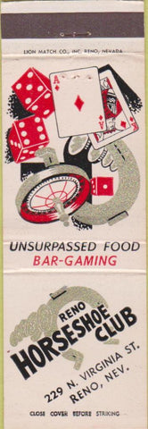 Matchbook Cover - Reno Horseshoe Club Reno NV casino