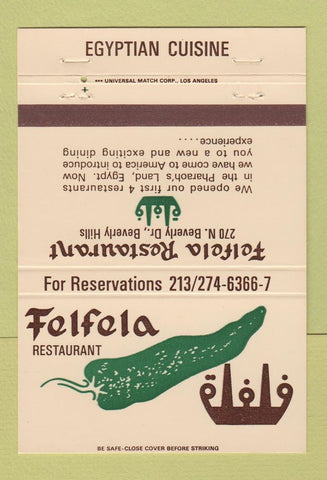 Matchbook Cover - Felfela Egyptian Restaurant Beverly Hills CA 40 Strike