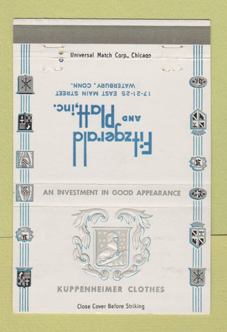 Matchbook Cover - Kuppenheimer Clothes Waterbury CT Fitzgerald Platt 40 Strike