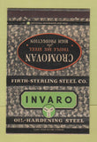 Matchbook Cover - Invaro Oil Hardening Steel Firth Sterling 40 Strike