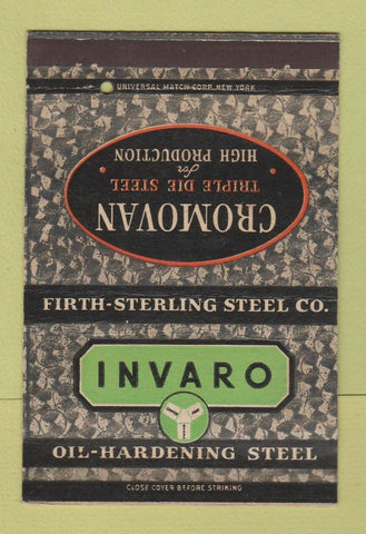Matchbook Cover - Invaro Oil Hardening Steel Firth Sterling 40 Strike