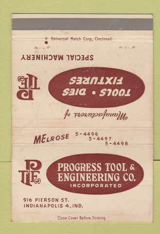 Matchbook Cover - Progress Tool & Engineering Indianapolis IN WEAR 40 Strike