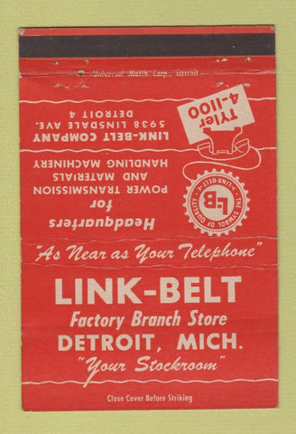 Matchbook Cover - Link Belt Factory Branch Store Detroit MI 40 Strike