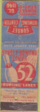 Matchbook Cover - Sunset Bowling Los Angeles CA letter E King Midas WORN