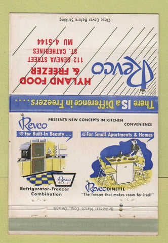 Matchbook Cover - Revco Kitchens Hyland Food Freezer St Catharines ON 40 Strike