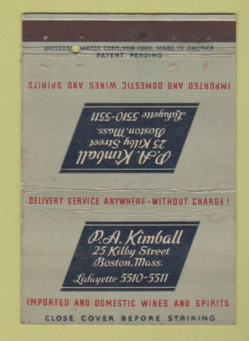 Matchbook Cover - PA Kimball Boston MA Liquors 40 Strike