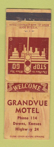 Matchbook Cover - Grandvue Motel Downs KS low phone # WEAR