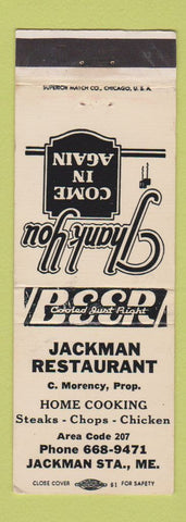 Matchbook Cover - Jackman Restaurant Jackman Station ME