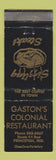 Matchbook Cover - Gaston's Colonial Restaurant Princeton IN WEAR