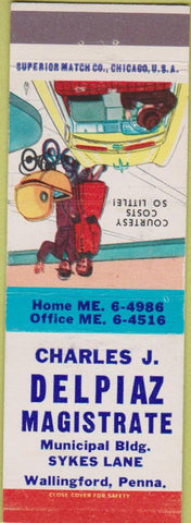 Matchbook Cover - Charles Delpiaz Magistrate Wallingford PA