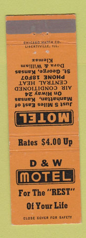 Matchbook Cover - D&W Motel St George KS Klemsz