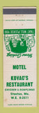 Matchbook Cover - Kovac's Restaurant Stanton MO