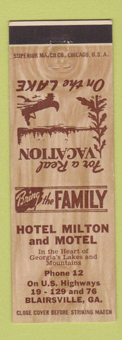 Matchbook Cover - Hotel Milton Motel Blairsville GA