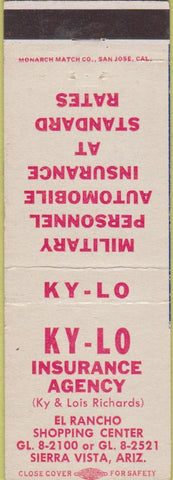 Matchbook Cover - Ky Lo Insurance Sierra Vista AZ