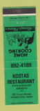 Matchbook Cover - Kostas Restaurant Hamilton OH
