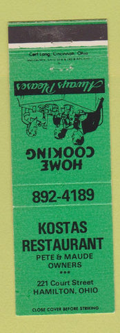 Matchbook Cover - Kostas Restaurant Hamilton OH
