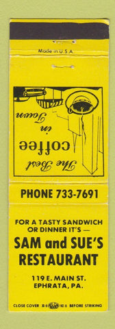 Matchbook Cover - Sam and Sue's Restaurant Ephrata PA