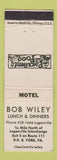 Matchbook Cover - Bob Wiley Motel Restaurant York PA