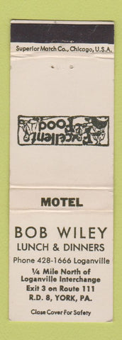 Matchbook Cover - Bob Wiley Motel Restaurant York PA