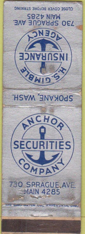 Matchbook Cover - Anchor Securities Insurance Spokane WA WORN