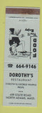 Matchbook Cover - Dorothy's Restaurant North Adams MA BLUE WEAR
