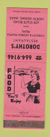 Matchbook Cover - Dorothy's Restaurant North Adams MA PINK WEAR