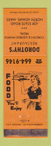Matchbook Cover - Dorothy's Restaurant North Adams MA ORANGE WEAR