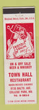 Matchbook Cover - Town Hall Restaurant College Park MD