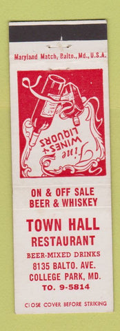 Matchbook Cover - Town Hall Restaurant College Park MD