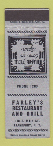 Matchbook Cover - Farley's Restaurant Grill Frankfort NY low phone #