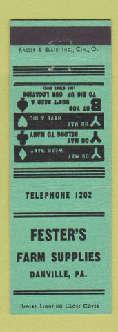 Matchbook Cover - Fester's Farm Supplies Danville PA low phone #