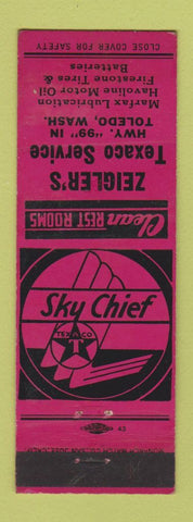 Matchbook Cover - Texaco oil gas Zeigler's Toledo WA