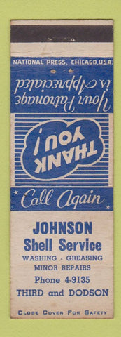 Matchbook Cover - Johnson Shell oil gas Chattanooga TN