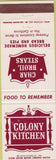 Matchbook Cover - Colony Kitchen  Steaks