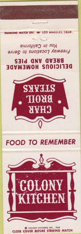 Matchbook Cover - Colony Kitchen  Steaks