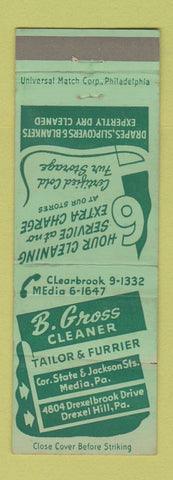 Matchbook Cover - B Gross Cleaner Tailor Drexel Hill Media PA WEAR