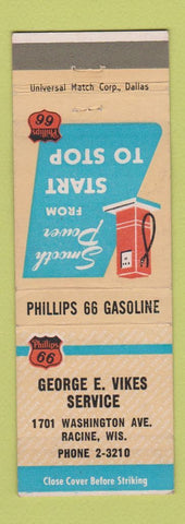 Matchbook Cover - Phillips 66 oil gas George Vikes Racine WI