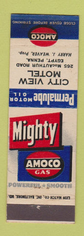 Matchbook Cover - Amoco oil gas City View Motel Egypt PA