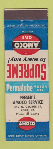 Matchbook Cover - Feeser's Amoco oil gas York PA