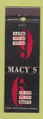 Matchbook Cover - Macy's Department Stores 6% cash policy